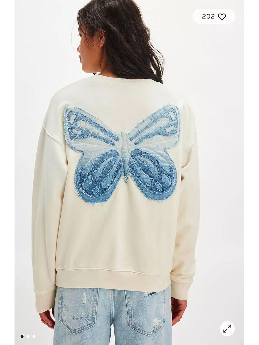 $198|NWOT|Free People x Tricia Fix Indigo Butterfly Crewneck Sz.S 20"PTP